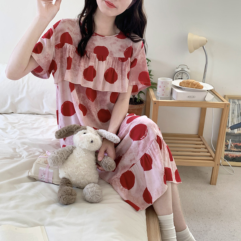 睡裙女春秋夏季薄款棉绸睡衣家居裙大码甜美学生短袖人棉大码睡裙