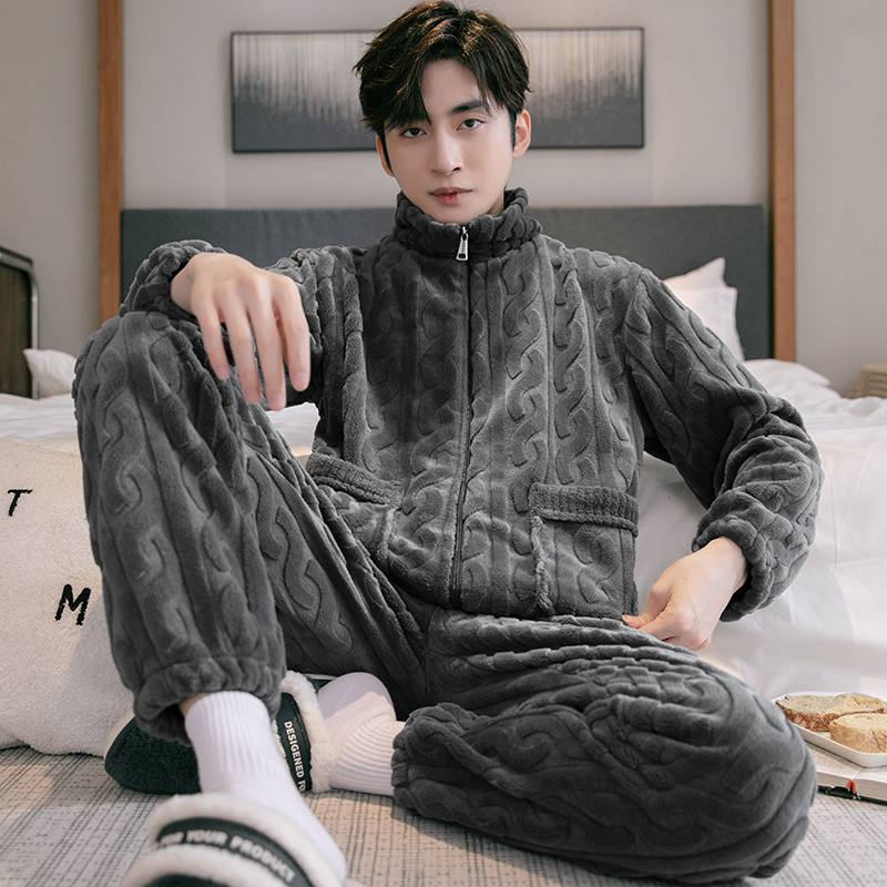 男款珊瑚绒秋冬新款可外穿睡衣