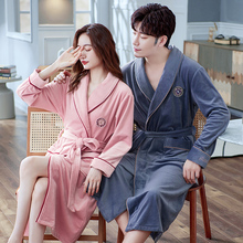 情侣睡袍秋冬季加厚珊瑚绒女士春秋天长袖薄款海岛绒浴袍男款睡衣