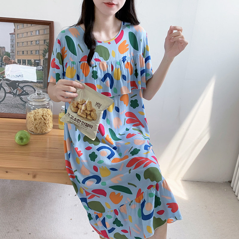 防凸点睡裙女夏季薄款短袖大码棉绸裙子2026年新款凉感人棉家居服