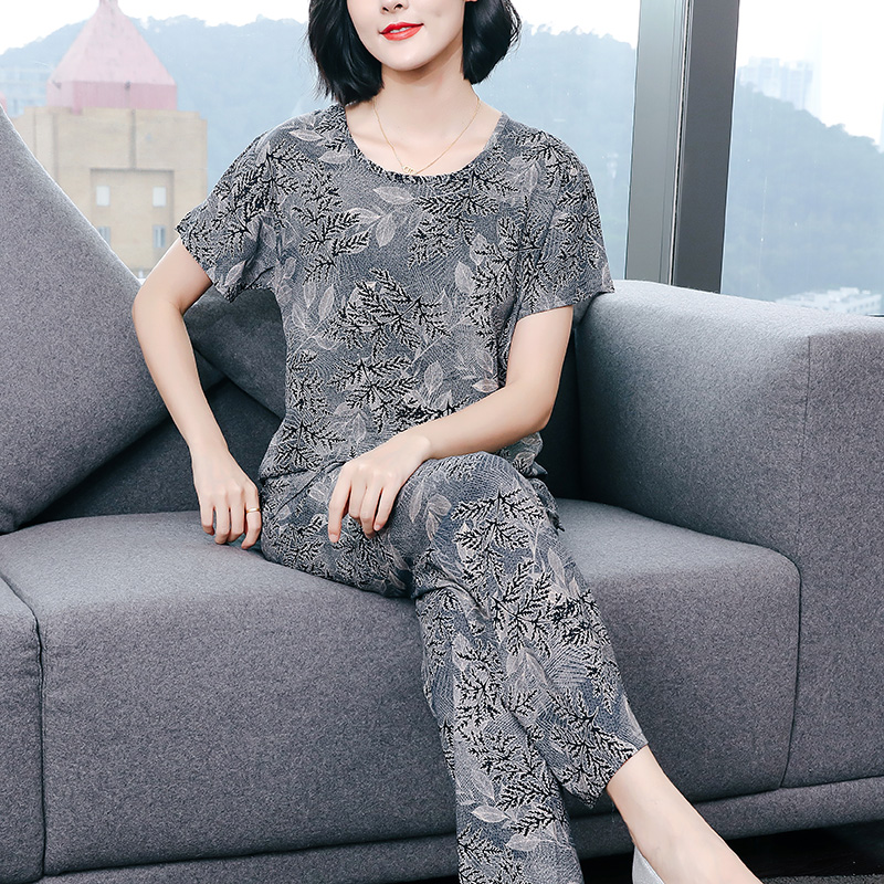 2025年新款棉绸女士睡衣套装大码宽松夏季短袖薄款绵绸女款家居服