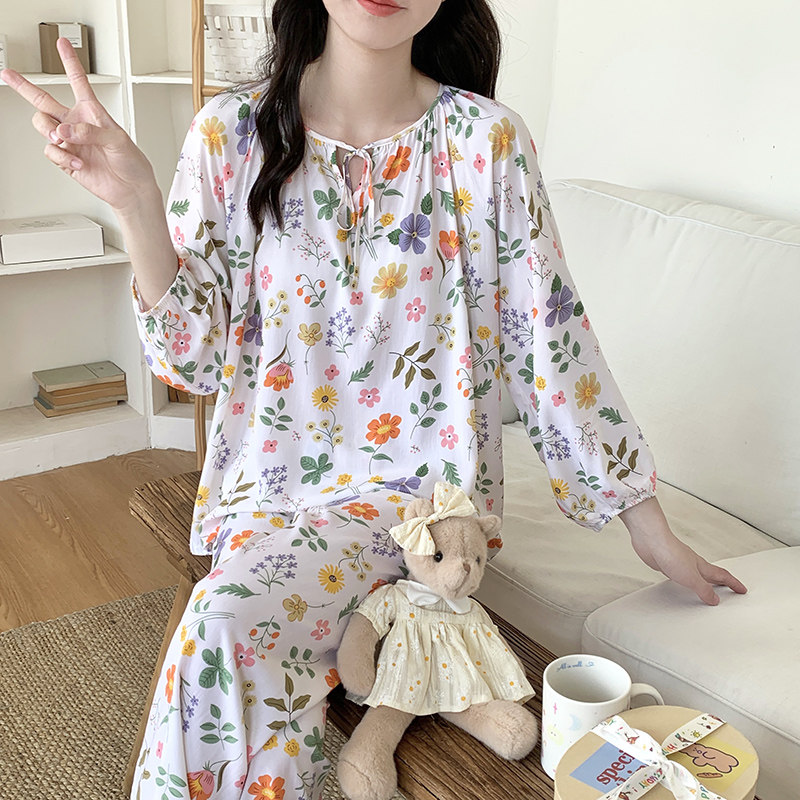 2026年新款棉绸女士睡衣春夏季长袖薄款绵绸加大码可外穿家居服女