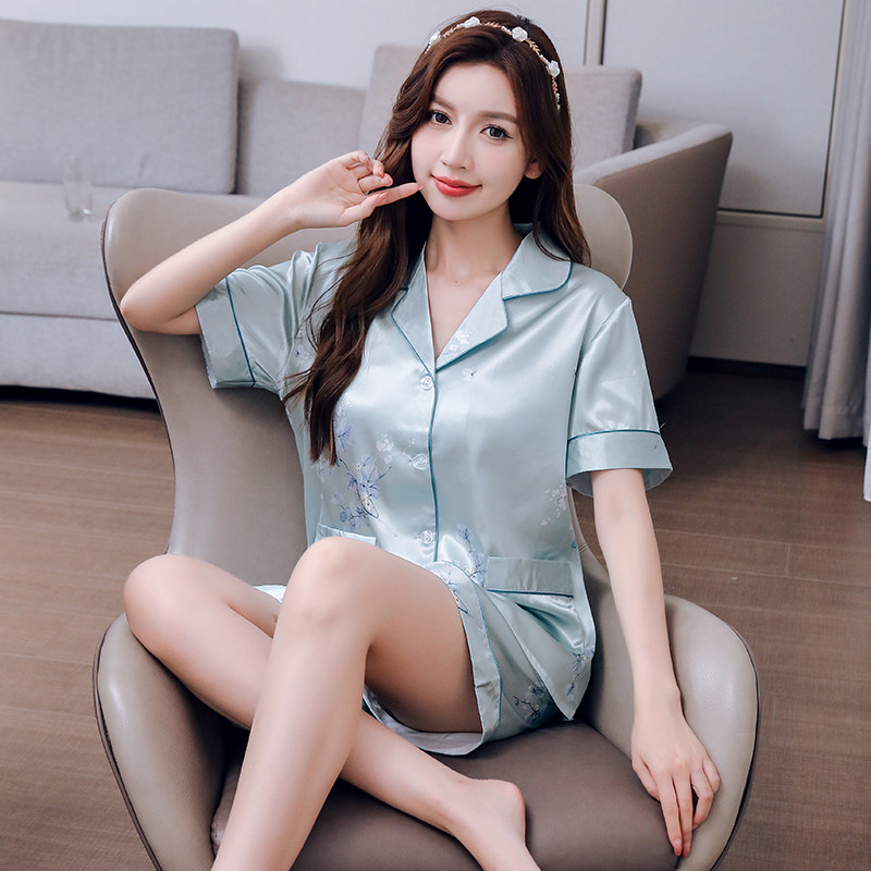冰丝睡衣女夏季短袖薄款丝绸女款套装开衫甜美清新夏天学生家居服