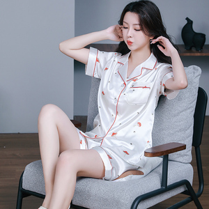 睡衣女夏短袖冰丝2024年新款甜美可爱大码夏季薄款丝绸家居服套装