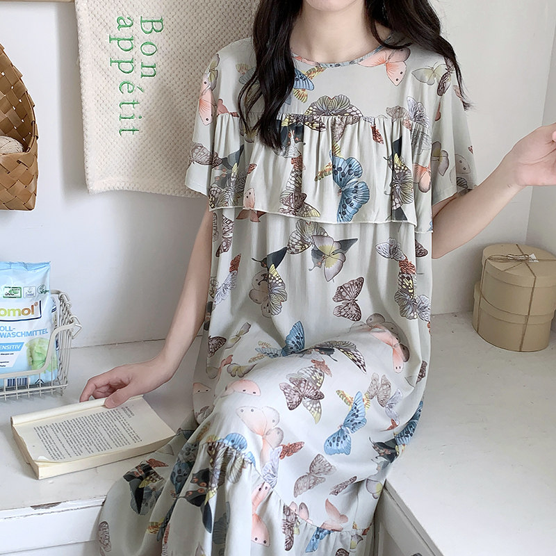 2026年新款棉绸睡裙女士夏天中长款绵绸裙子大码宽松甜美家居裙女