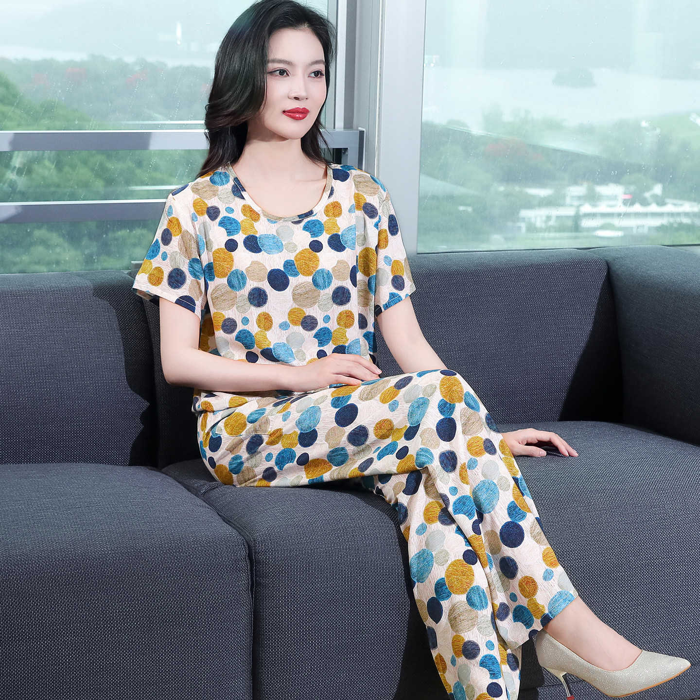 中老年女款妈妈套头2026年新款短袖棉绸睡衣女士人造棉清凉薄款夏