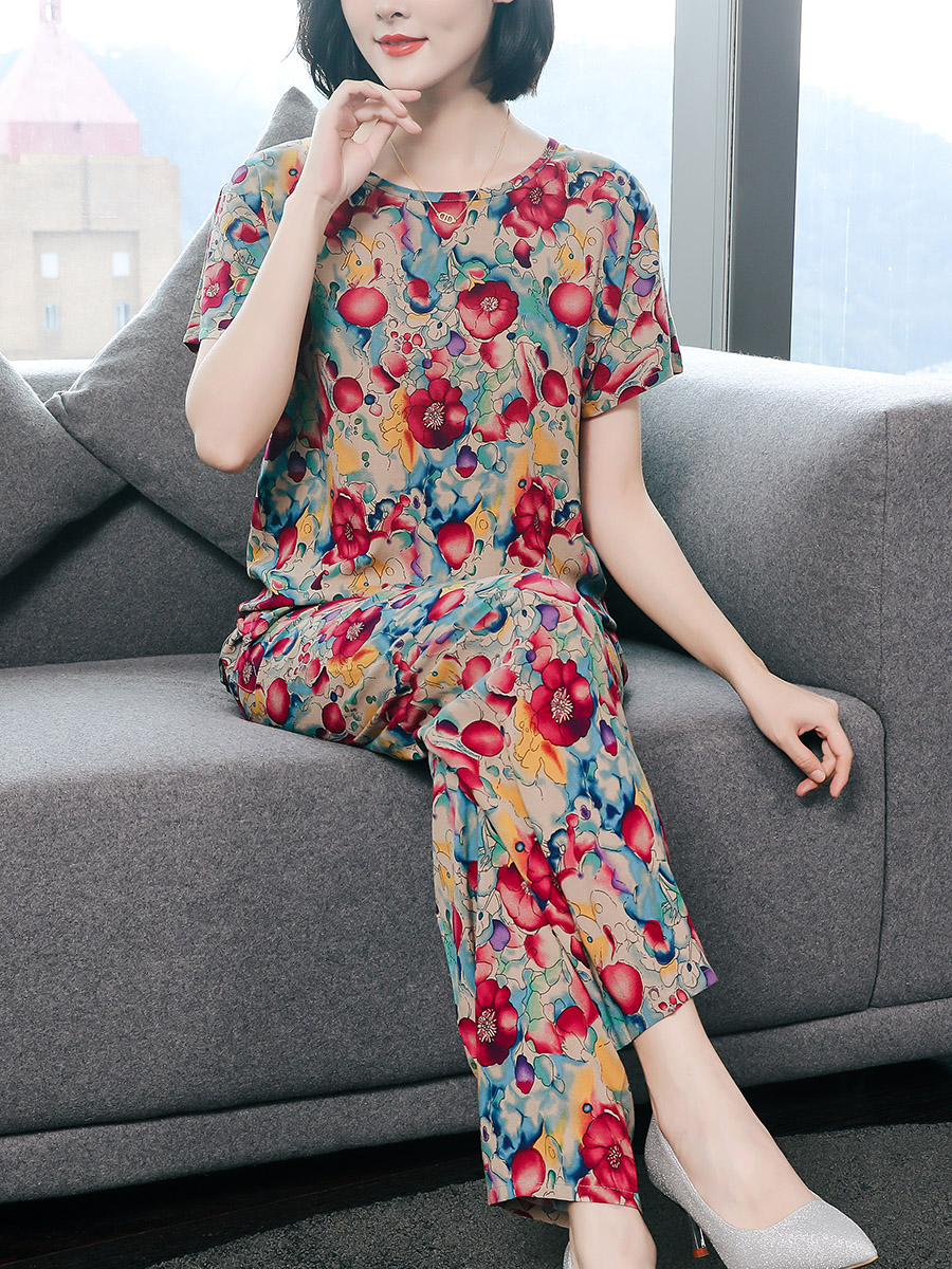 中老年人棉绸睡衣女套装夏季中年妈妈女士人棉短袖薄款家居服套装
