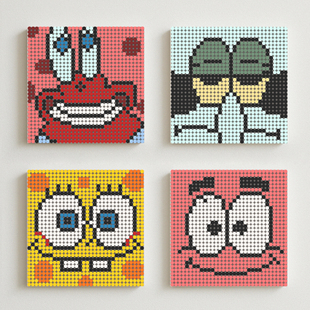 海绵宝宝像素积木画简约客厅画可定制派大星蟹老板章鱼哥装饰画