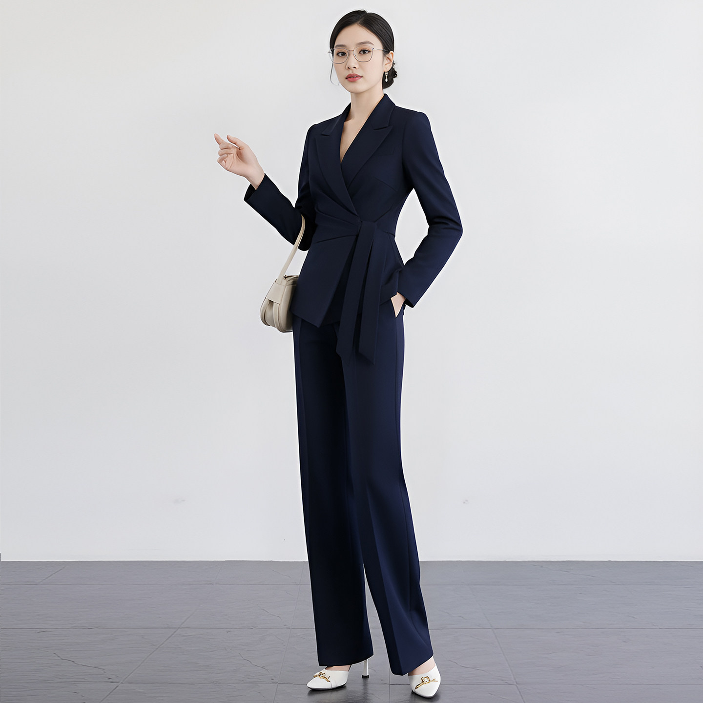 2026商务风藏青色西装套装女职业装通勤女神范显瘦收腰高级感正装