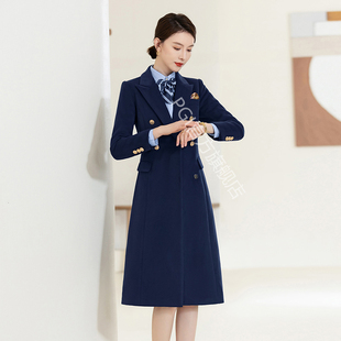 工作服大衣女冬女神范修身 空姐职业装 毛呢西装 外套女中长款 时尚