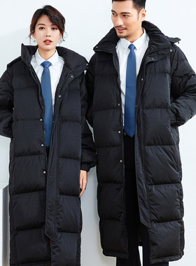 工装羽绒服中长款男女同款工作服大衣女冬职业艺考生物业通勤定制