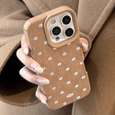 秋冬复古棕色绒花适用苹果iPhone