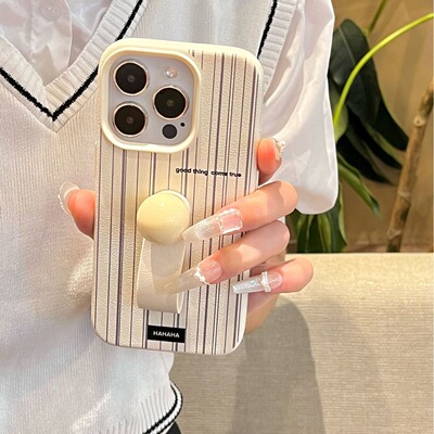 皮纹黑白条纹指环扣适用苹果16pr