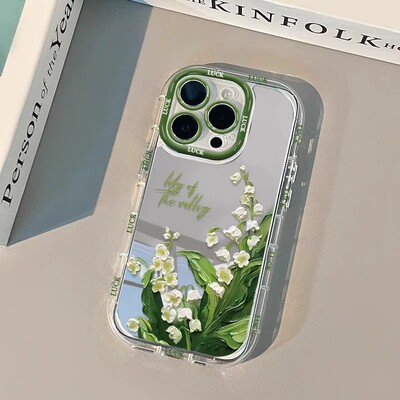油画绿叶铃兰适用苹果17PROMAX手