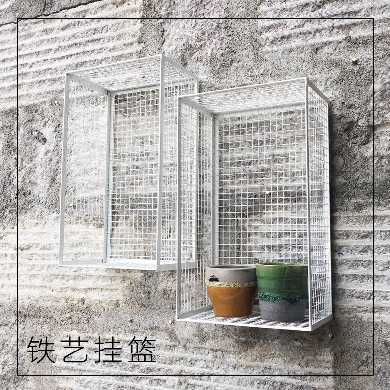 客厅铁艺网格墙上壁挂篮装饰收纳储物整理置物筐金属篮子包邮大号