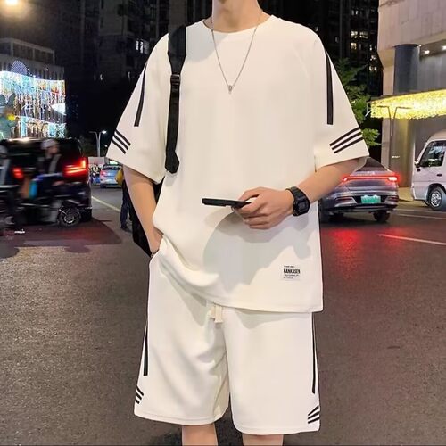 夏季青少年男宽松T恤短裤套装