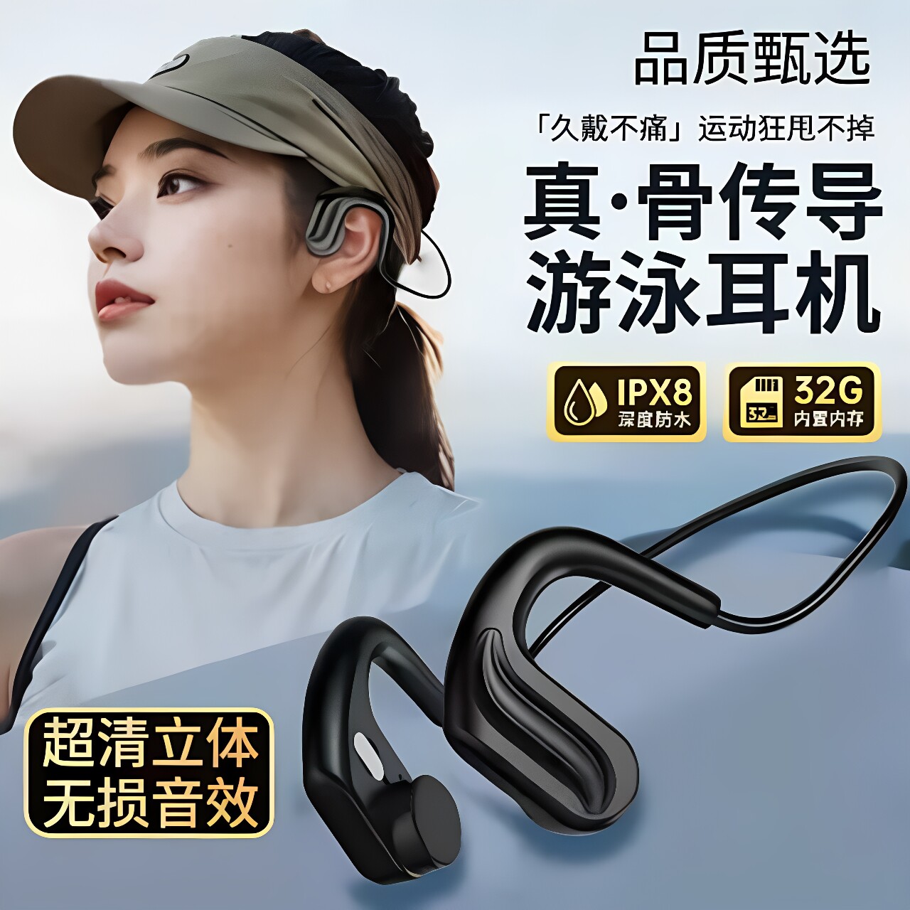 全新升级骨传导防水运动蓝牙耳机游泳跑步超长续航IPX8深度防水款