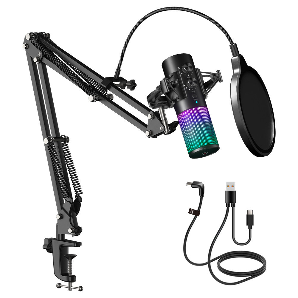 新款主播直播专用麦克风usb悬臂支架套装电脑游戏手机k歌录音rg灯
