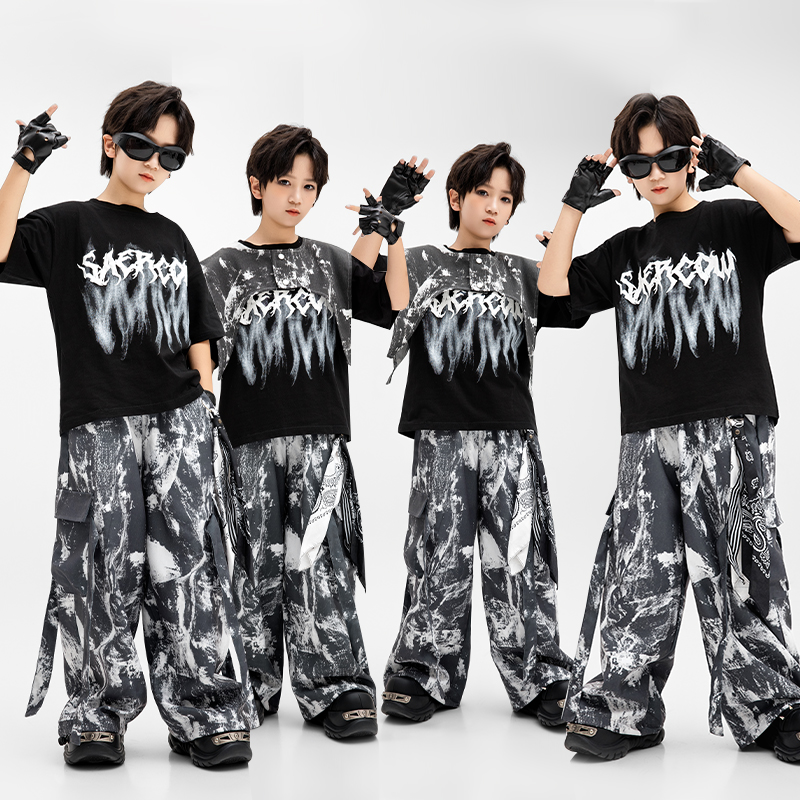 儿童街舞潮服男童酷帅炸街演出服嘻哈少儿hiphop架子鼓表演服装秀