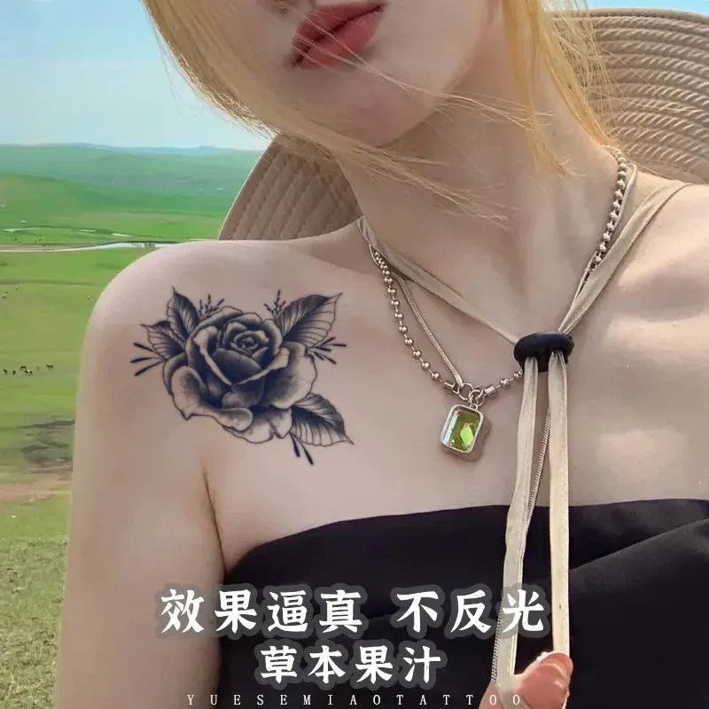 玫瑰草本纹身贴男女果汁防水持久