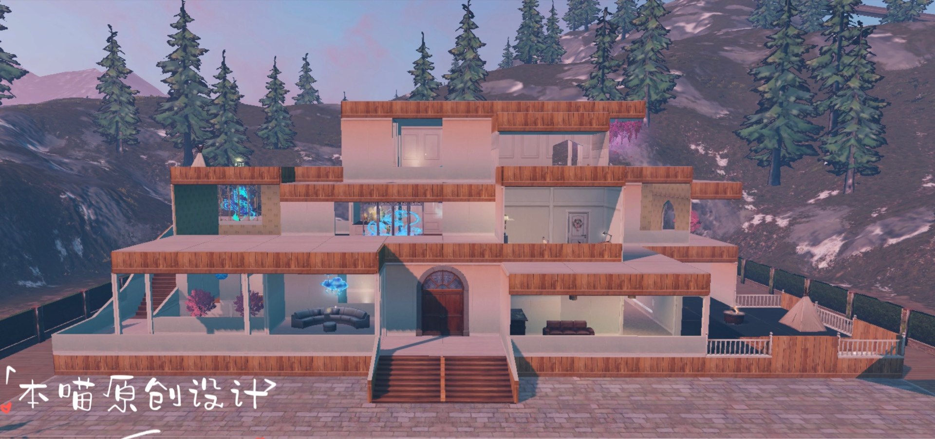 本喵原创设计明日之后双人零氪金房子《轻奢豪宅》建筑蓝图代建