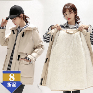 派克棉服加绒羊羔毛女冬装韩版宽松加绒加厚港风工装棉衣棉袄外套