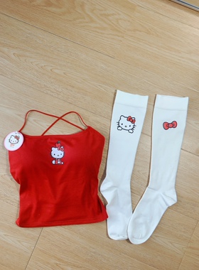 kitty红色背心吊带上衣辣妹甜妹绑带露背