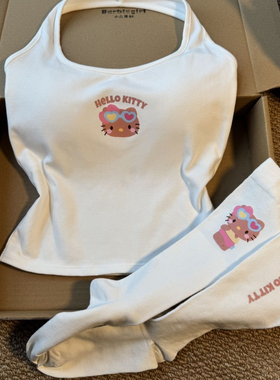 黑皮凯蒂猫挂脖背心女夏款百搭带胸垫修身辣妹纯欲百搭上衣