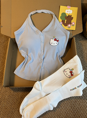 纯欲风辣妹V领挂脖露背吊带背心女夏带胸垫外穿修身短款度假上衣