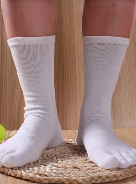 五指袜男纯棉秋冬季黑色毛巾底白色中筒防臭吸汗分趾袜促销包邮