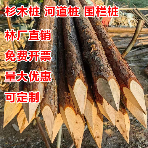 杉木桩打桩立柱户外河道工程测量定点围栏园林绿化树木支撑杆