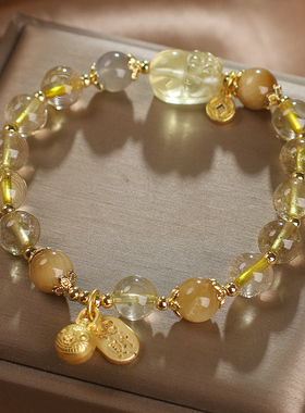 天然金发晶水晶月光石吞金兽手链