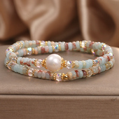 天然彩色寿山石珍珠串珠手链女国风轻奢小众精致双圈叠戴水晶手串