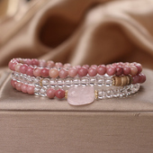 天然红纹石白水晶椰壳多圈手链女高级感轻奢精致粉晶貔貅手串招财