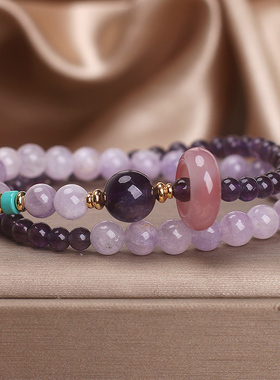 天然紫水晶转运珠跑环双圈手链女
