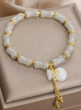 新中式玉石竹节手链女复古高级感