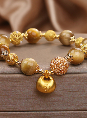 天然黄虎眼石手链女款新中式