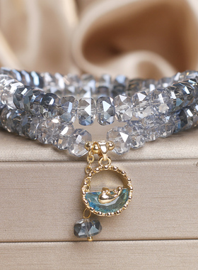 轻奢渐变蓝双圈水晶手链女