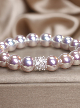 新款极光粉白彩光珍珠手链女款