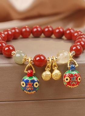 国风天然南红玛瑙串珠女吞金兽