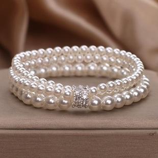 网红巴洛克珍珠多层叠戴手链女小众轻奢高级感水钻串珠手环手饰品