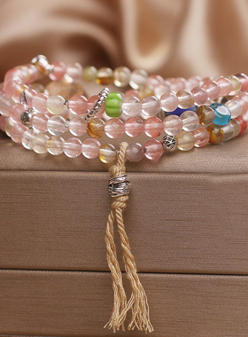 天然彩色西瓜晶多圈手链女高级感