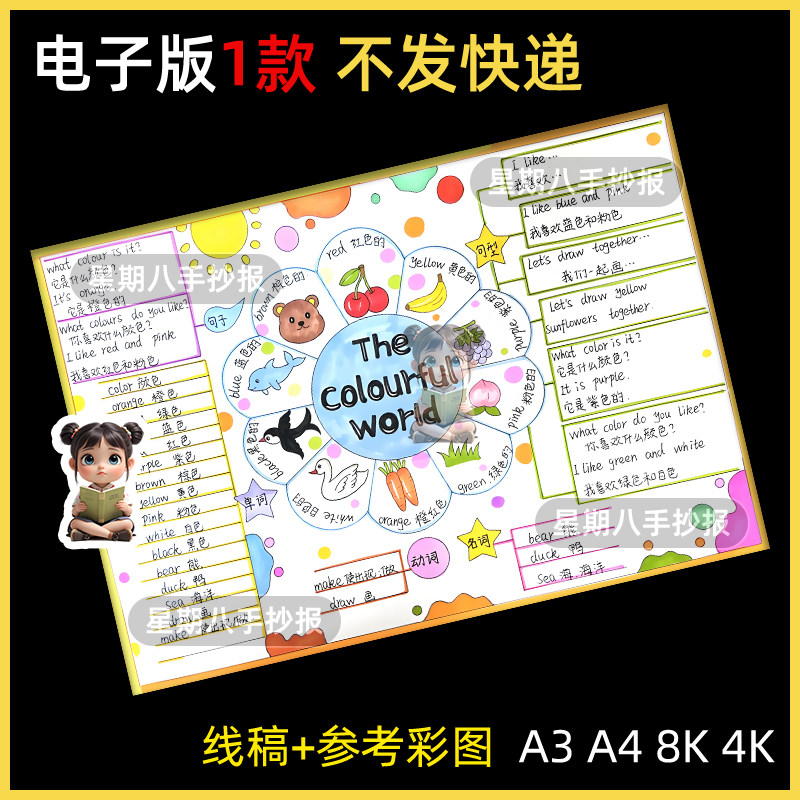 多彩的世界英语the colourful world三年级上册思维导图手抄报a3