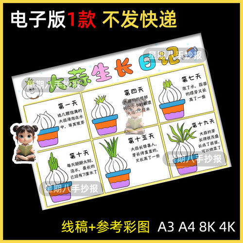 大蒜观察日记手抄报植物自然笔记生长蒜苗成长过程记录电子版小报