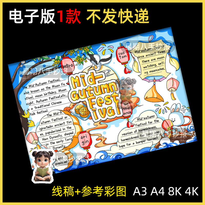 中秋节思维导图英语手抄报模板 Mid autumn Festival习俗介绍英文
