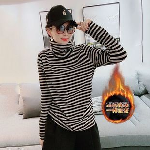 条纹打底衫 加绒加厚百搭经典 女宽松显瘦减龄上衣 新款 欧货2025冬季