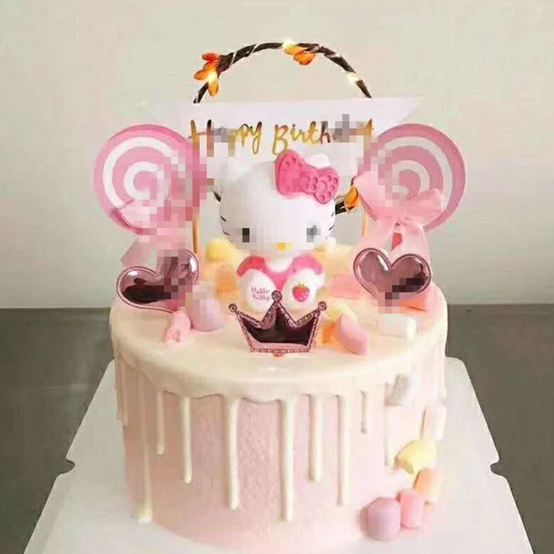 生日蛋糕装饰摆件创意KTkitty公仔水果KT猫可爱情景蛋糕烘培摆件