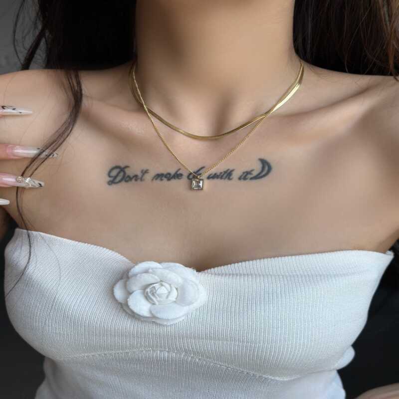 气质18K金ins方形项链几何锆石