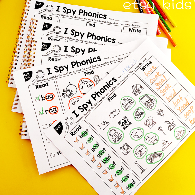 自然拼读练习纸涂色本自然拼读练习题phonics教具