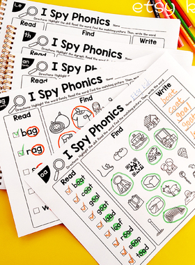 自然拼读练习纸涂色本自然拼读练习题phonics教具i spy worksheet